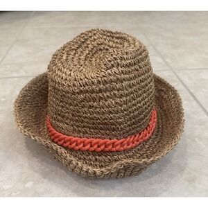Chico's Natural Woven Straw  Hat Plastic Orange‎ Band Boho Hippie Chic